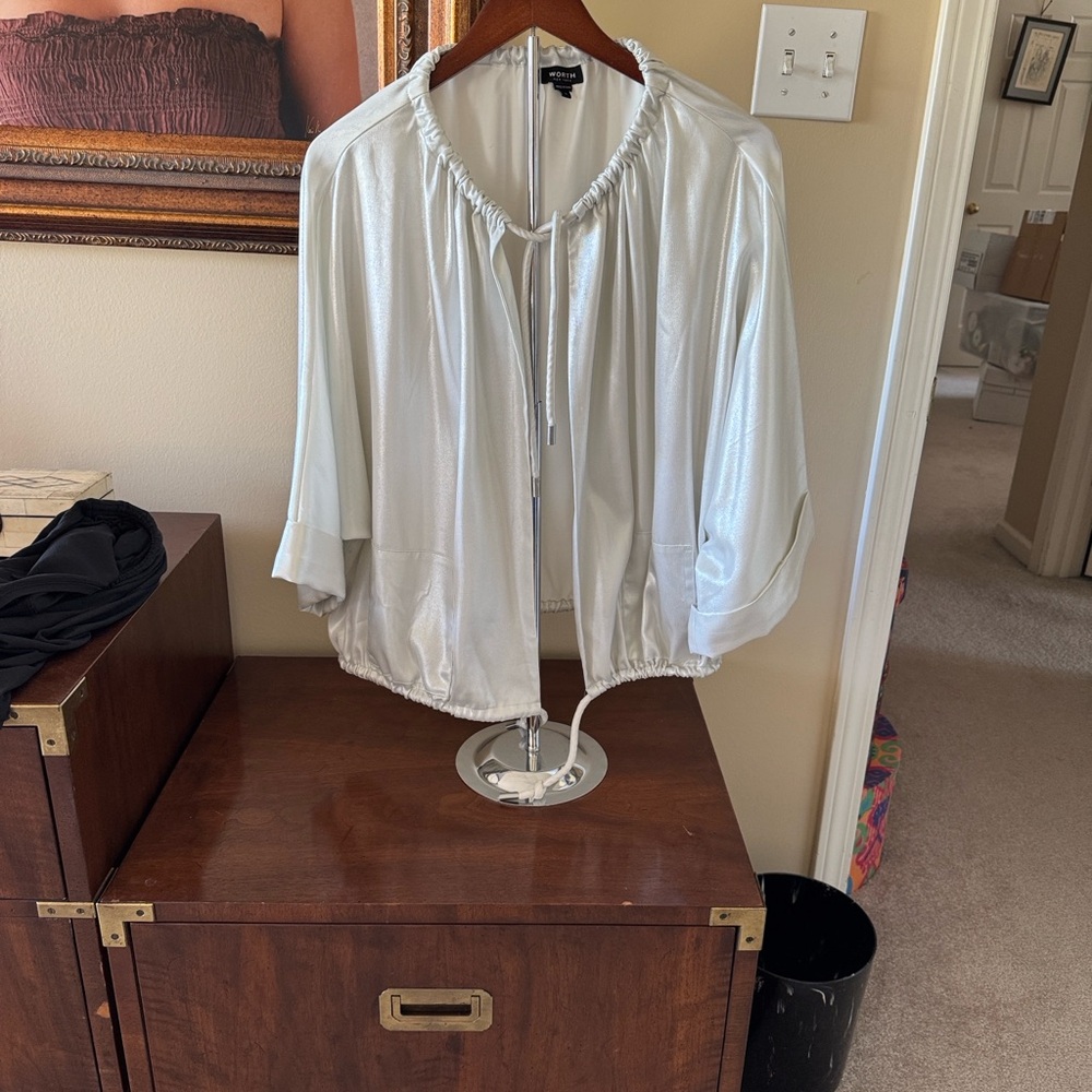 Worth New York Cream Satin Bomber Jacket